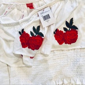 NWT Guess Embroidered Off-the-Shoulder Smocked Top